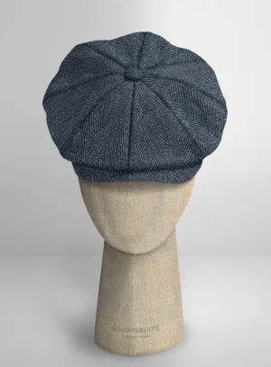 Harris Tweed Wide Herringbone Blue Newsboy Cap