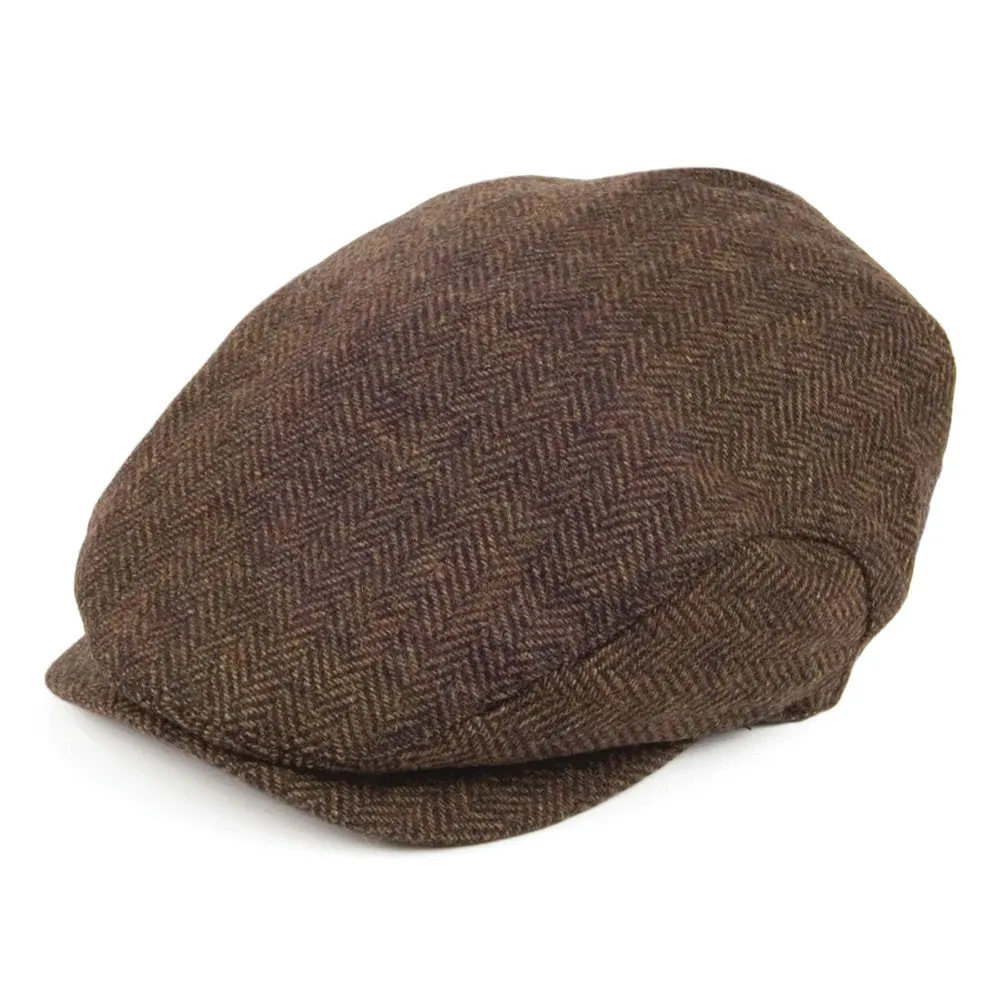 Herringbone Extended Bill Flat Cap Brown Wholesale Pack