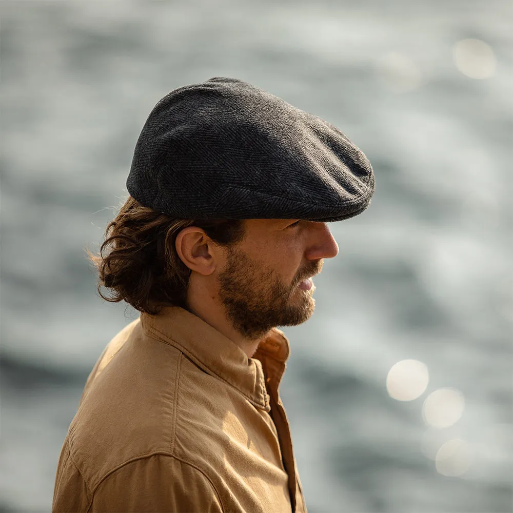 Herringbone Flat Cap - Charcoal