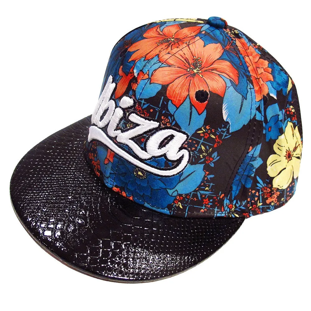 Ibiza Red Flowers Snapback Cap