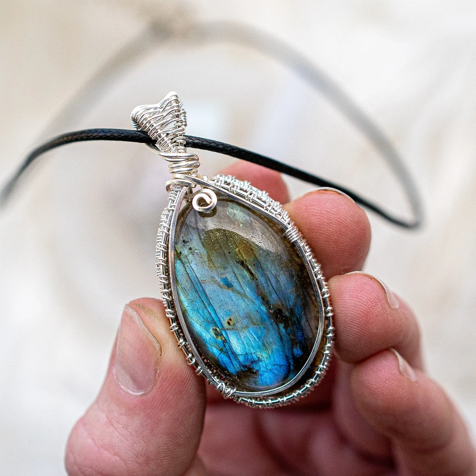 Incredible Flashy Blue Labradorite Wire Wrapped Pendant ~ Includes Necklace Cord