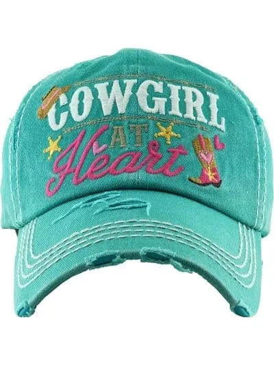 KBV1335 "Cowgirl at Heart" Vintage Washed Baseball Cap