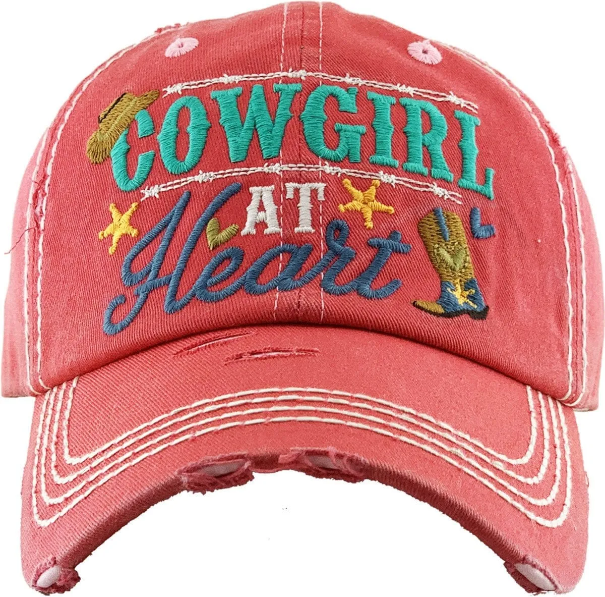 KBV1335 "Cowgirl at Heart" Vintage Washed Baseball Cap