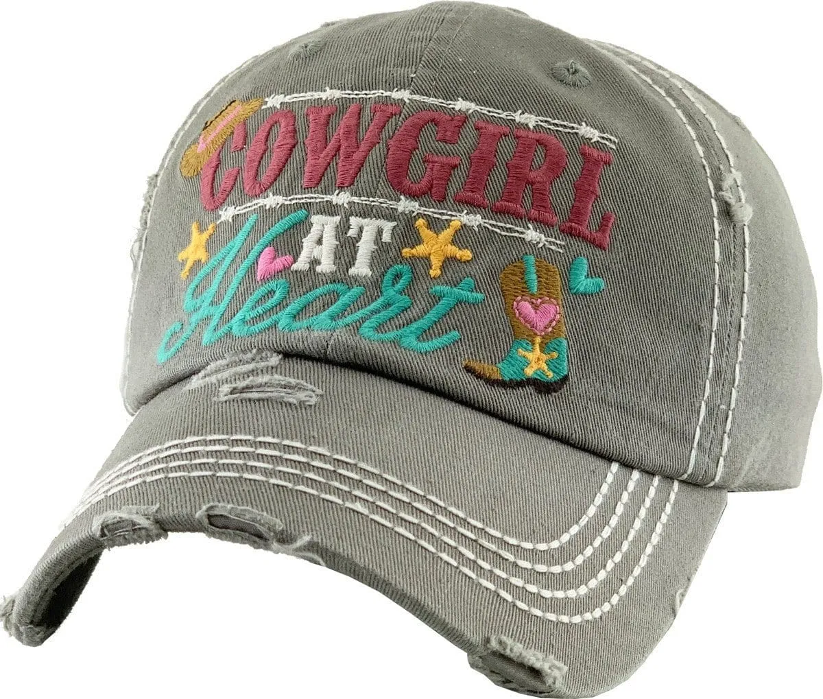 KBV1335 "Cowgirl at Heart" Vintage Washed Baseball Cap