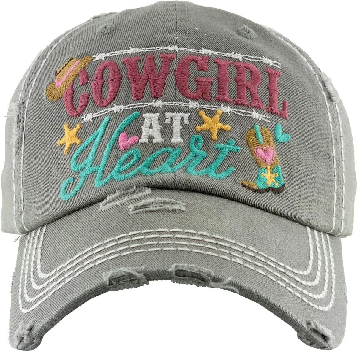 KBV1335 "Cowgirl at Heart" Vintage Washed Baseball Cap