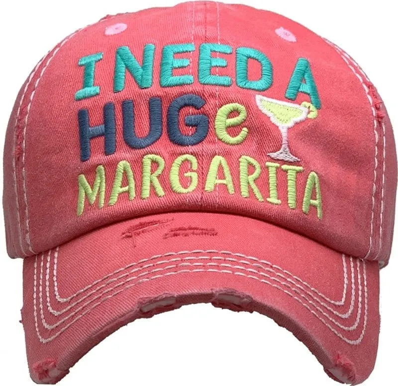 KBV1377 "I Need a Huge Margarita" Vintage Washed Baseball Cap