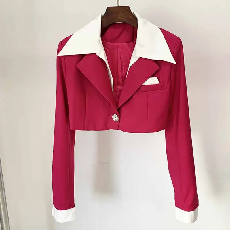 Ladies Rose Short Blazer   Rose Skirt 2 Pieces Set Mini Skirt Suits