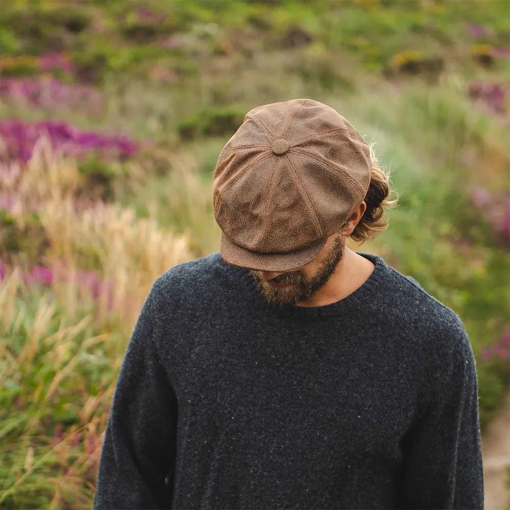 Leather Newsboy Cap - Brown