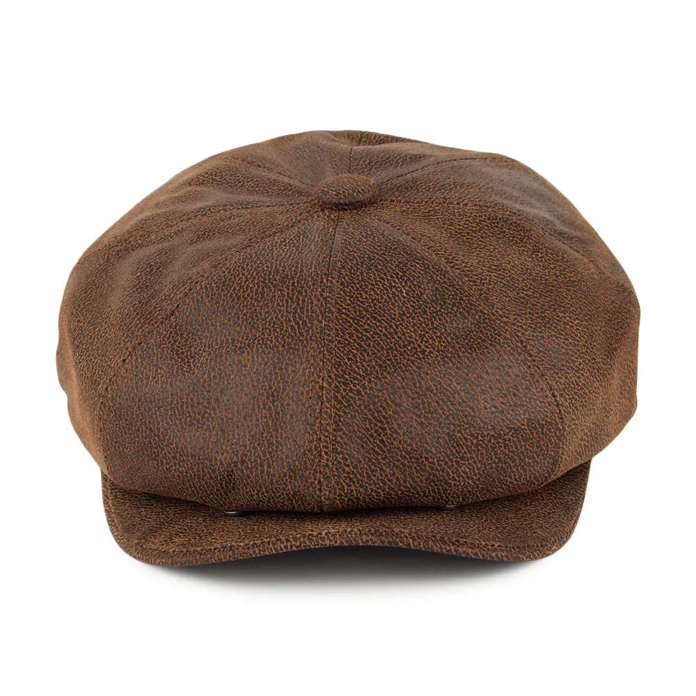 Leather Newsboy Cap - Brown