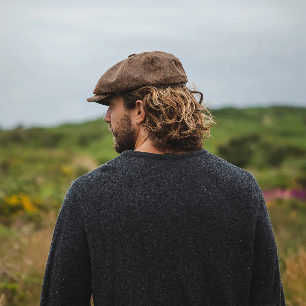 Leather Newsboy Cap - Brown