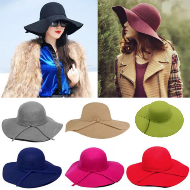 Magik Vintage Women Wide Brim Floppy Warm Wool-look/effect Hat Trilby Bowler Cap