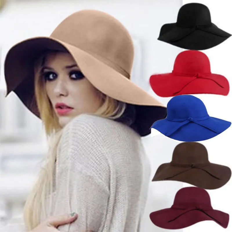 Magik Vintage Women Wide Brim Floppy Warm Wool-look/effect Hat Trilby Bowler Cap