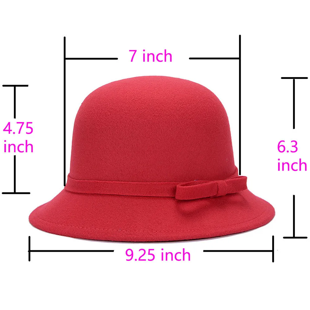 Magik Women Lady Vintage Wool Round Fedora Bow Cloche Derb Felt Bowler Cap Hat