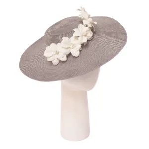 Mini Boater - Grey with Ivory Flowers