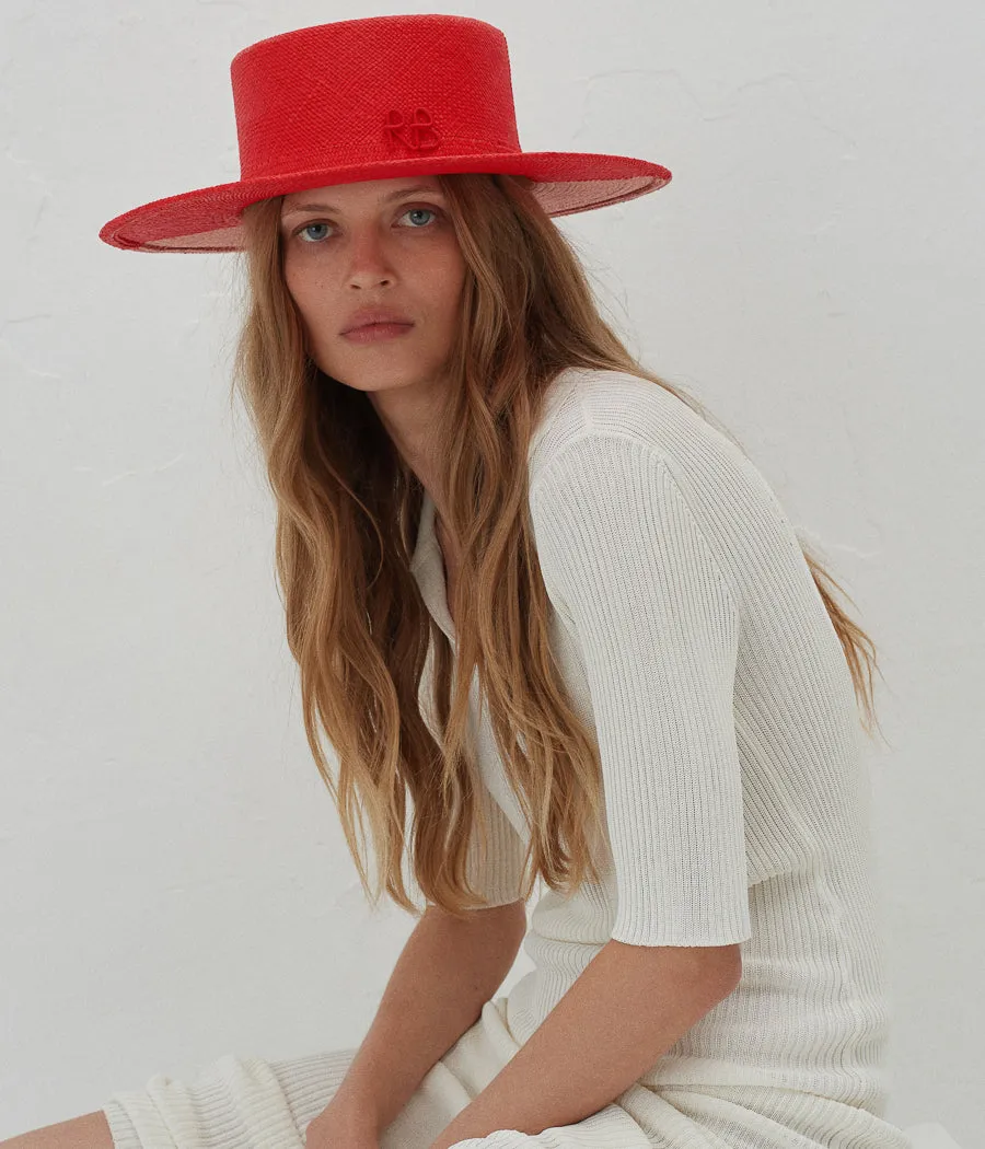 Monogram-embellished Bi-Color Boater Hat