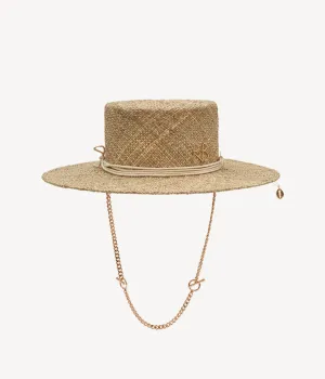 Monogram-embellished Chain Strap Boater Hat