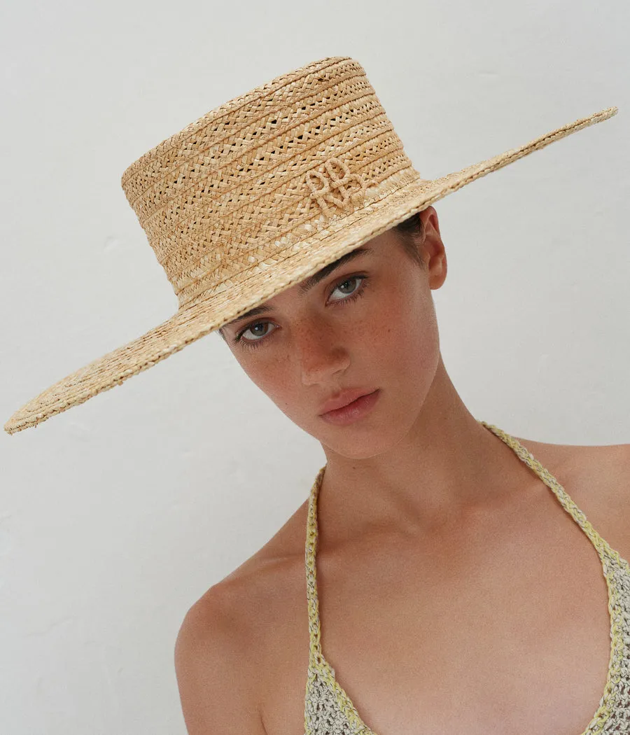 Monogram-embellished Wide-Brim Boater Hat