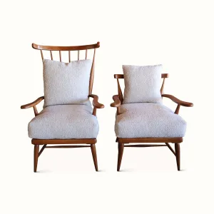 Pair of His and Hers Oak Armchairs, France, 1950s