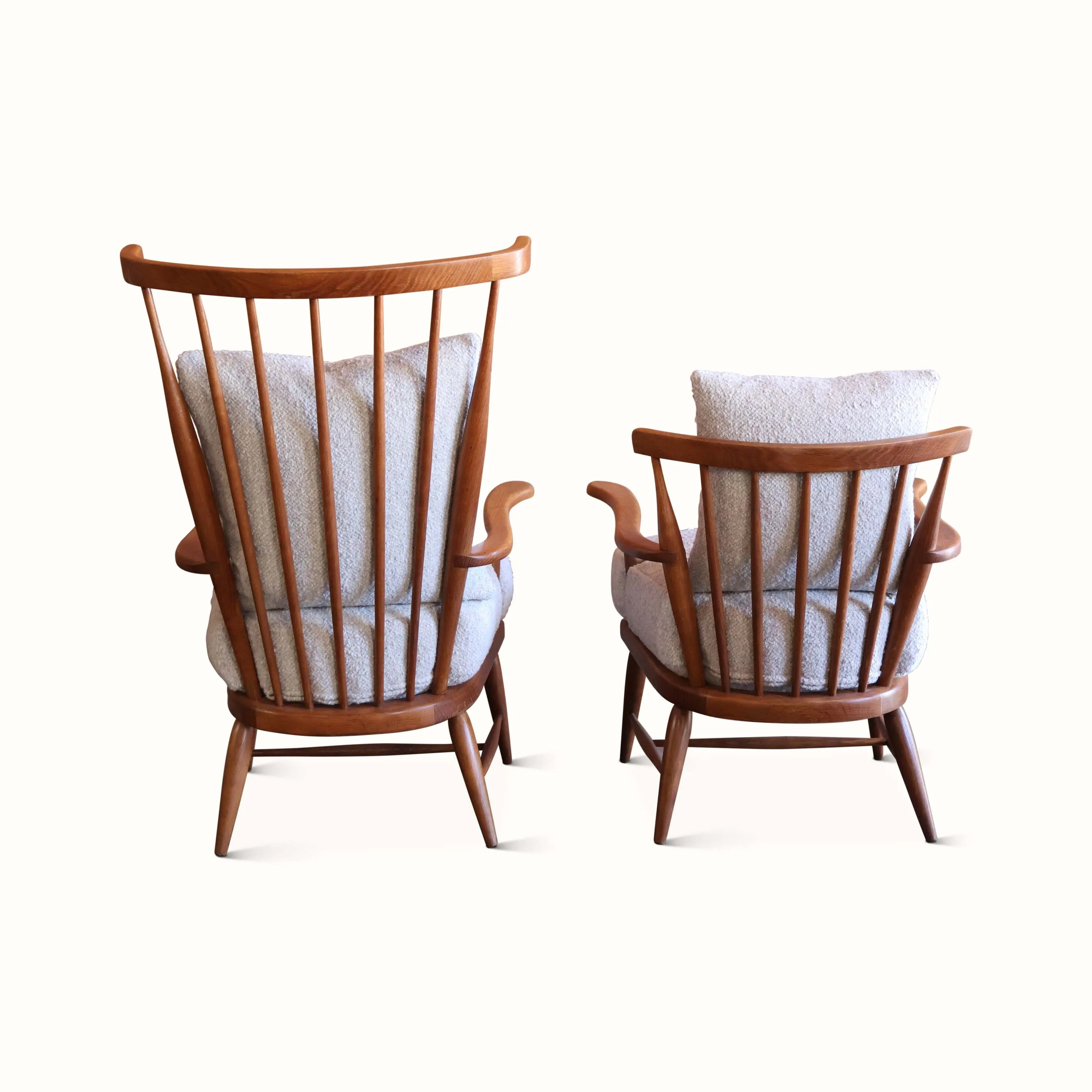 Pair of His and Hers Oak Armchairs, France, 1950s