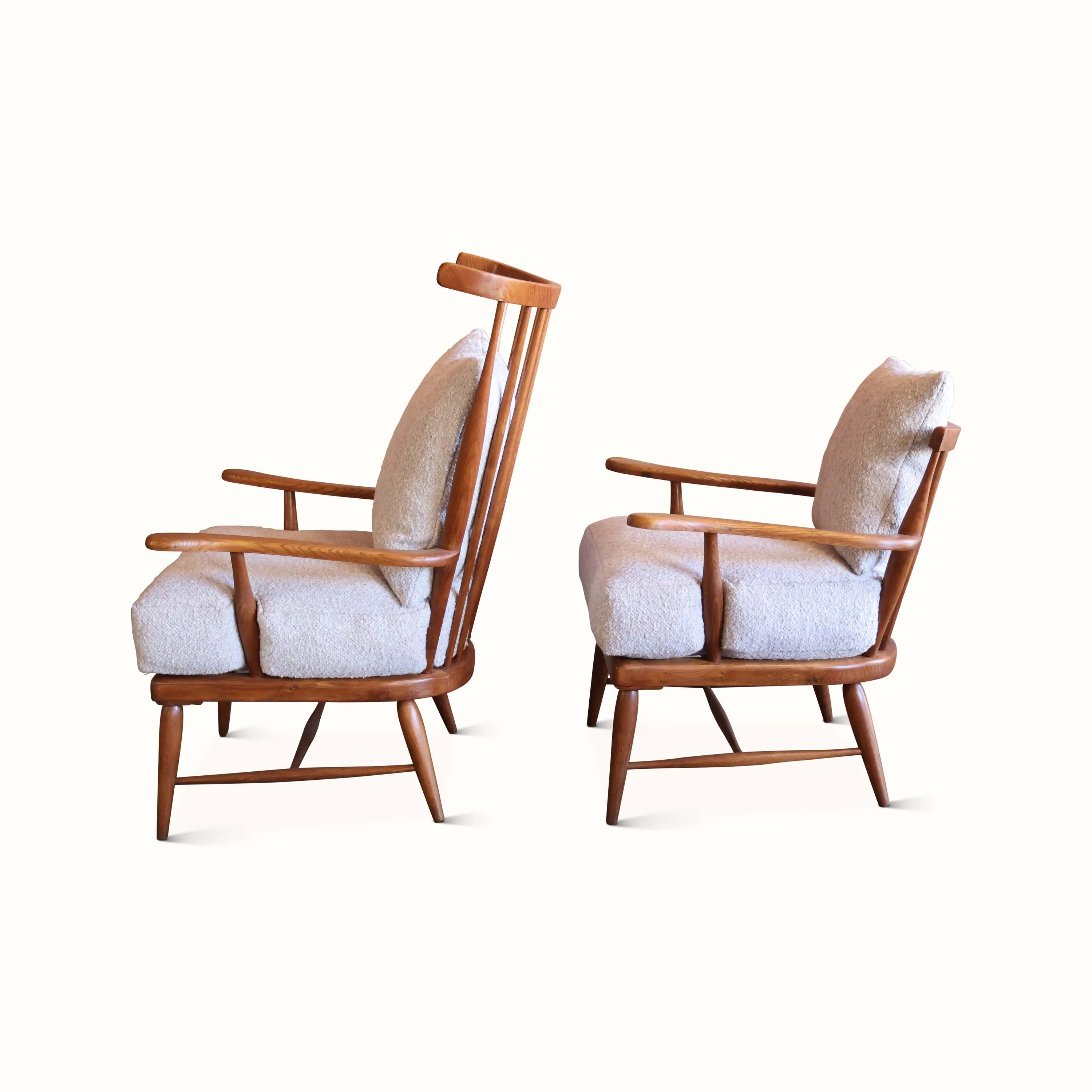 Pair of His and Hers Oak Armchairs, France, 1950s