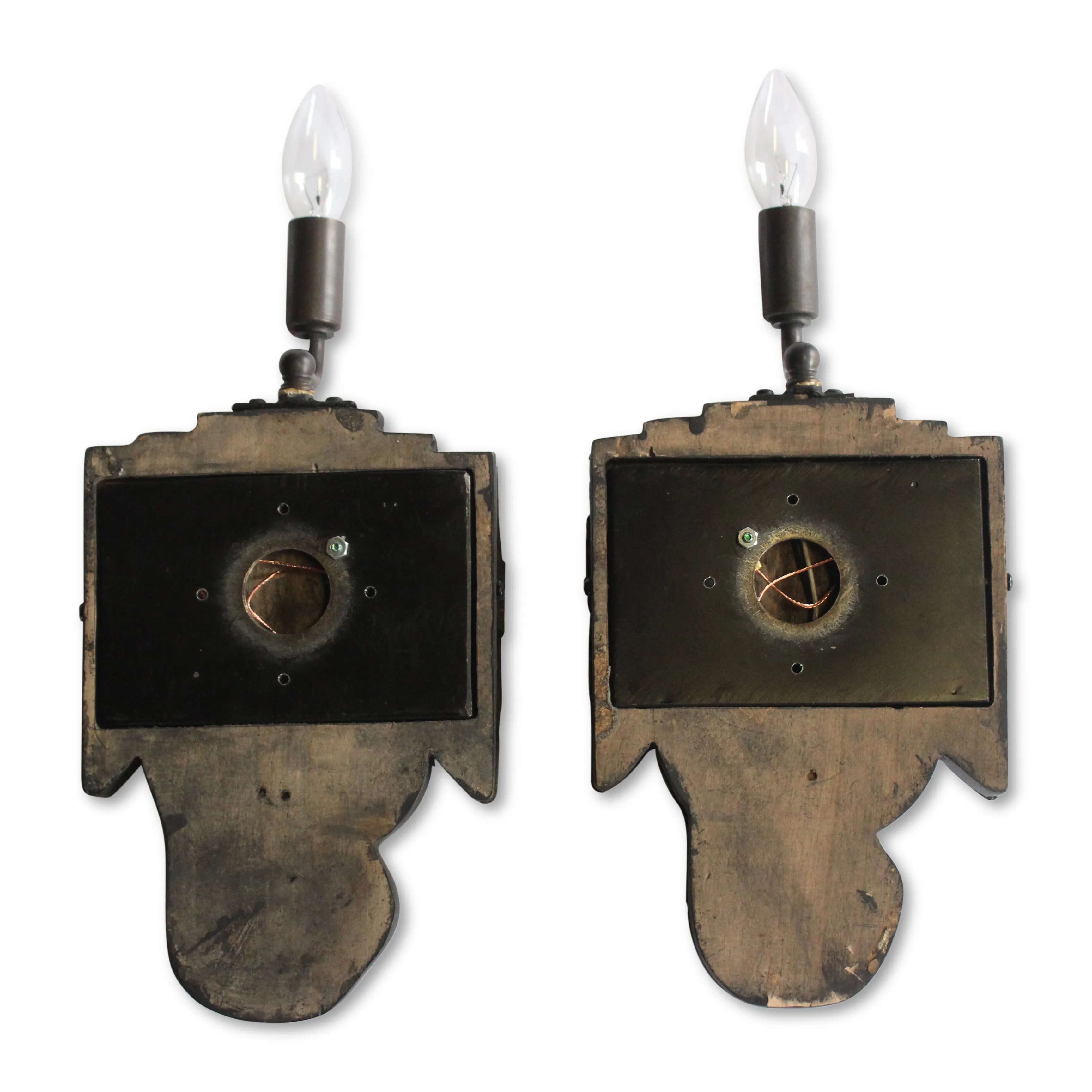 Pair of Inlaid Elephant Mask Indian Wall Sconces