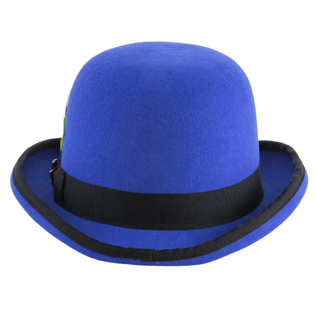 Premium Wool Blue And Black Derby Bowler Hat