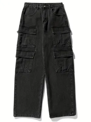 Relaxed Fit Distressed Denim Jeans - Men's Comfy Casual Cargo Pants with Multi Pockets, Loose Fit, and Outdoor Style - Ideal for Everyday Wear