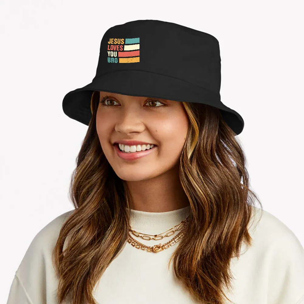 Religious Jesus Loves You Bro Christian Vintage Church Bucket Hat