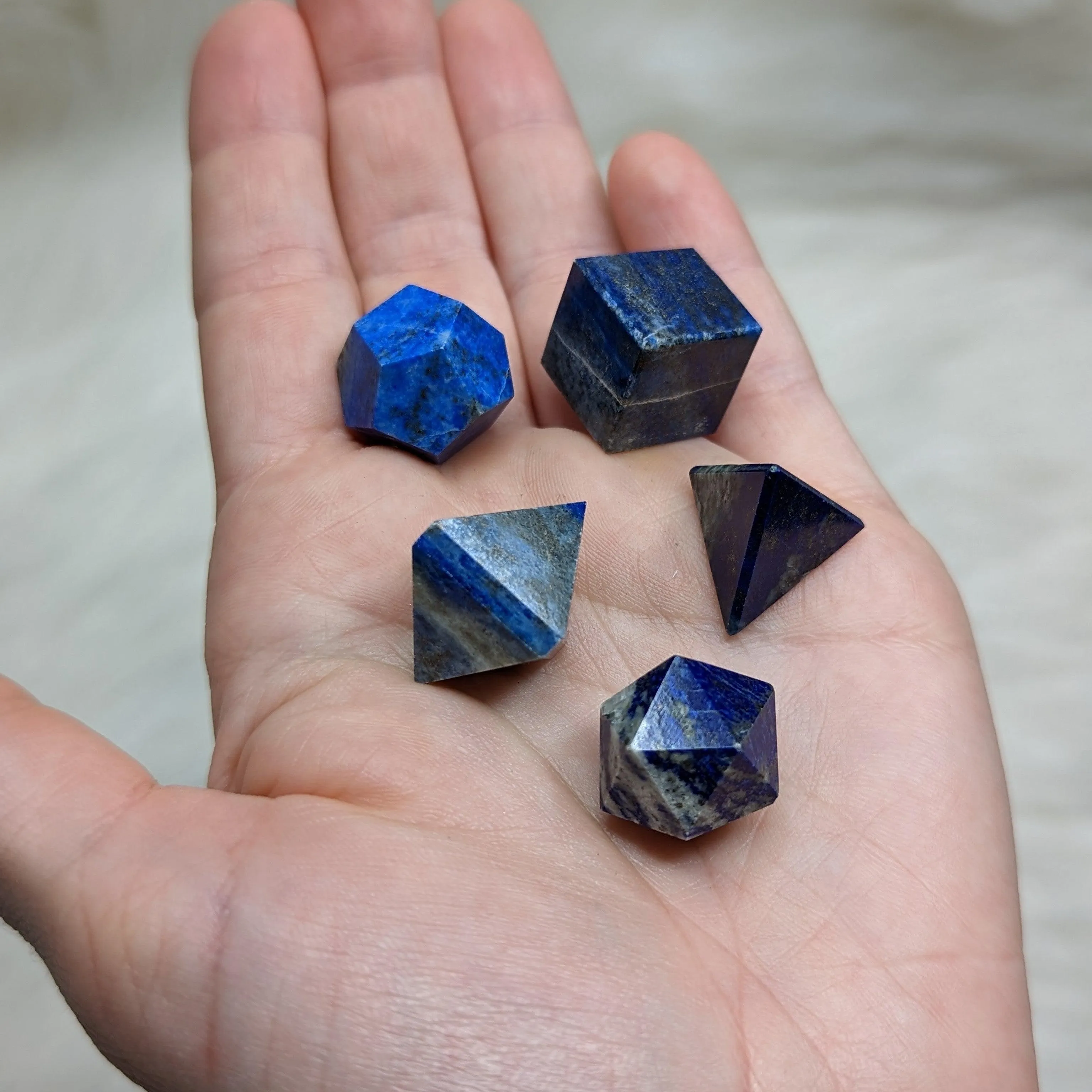 Sacred Geometry (Platonic solids) Blue Lapis Lazuli~  5 Shape Crystal Set