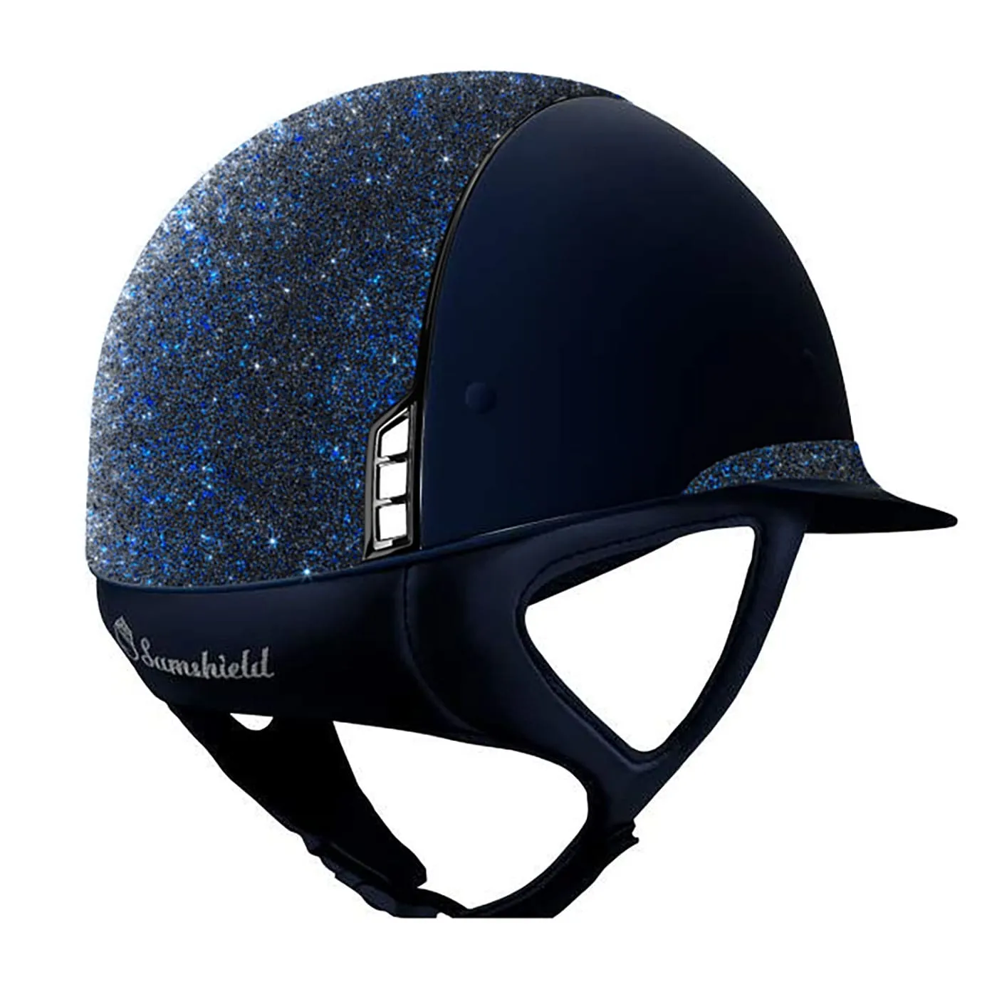 Samshield V1 Miss Shield Navy Shadowmatt Riding Hat with Bermuda Blue Crystal Fabric