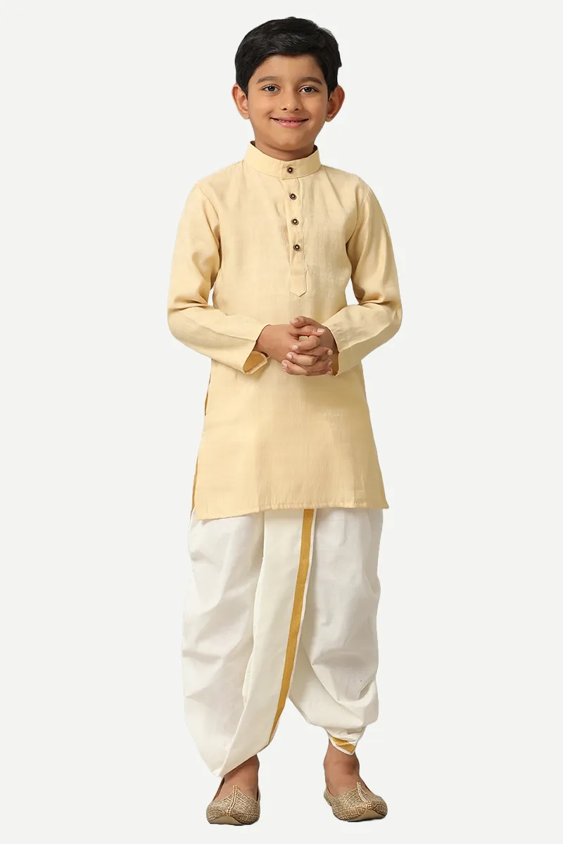 Shining Star - Light Beige Kurta and Panchakacham 2 in 1 Set For Kids | Uathayam