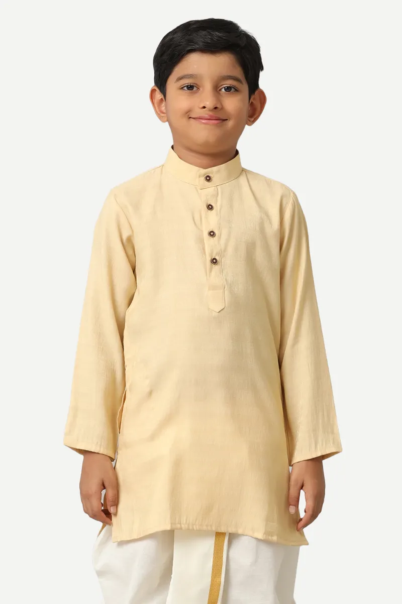 Shining Star - Light Beige Kurta and Panchakacham 2 in 1 Set For Kids | Uathayam