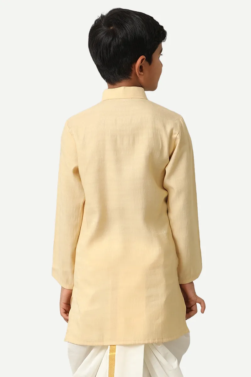 Shining Star - Light Beige Kurta and Panchakacham 2 in 1 Set For Kids | Uathayam