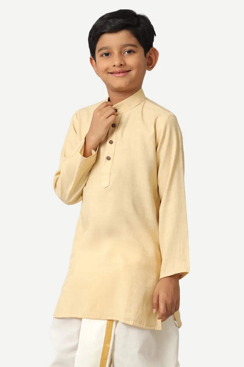 Shining Star - Light Beige Kurta and Panchakacham 2 in 1 Set For Kids | Uathayam