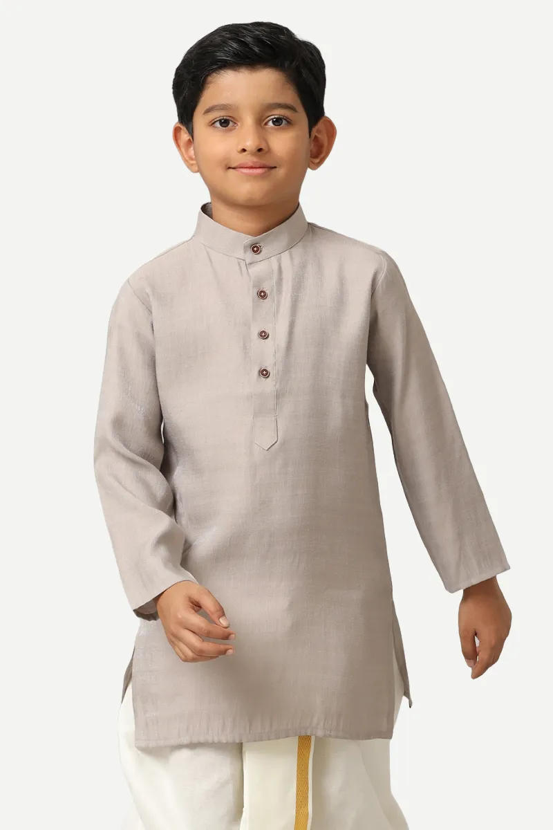 Shining Star - Metal Gray Kurta and Panchakacham 2 in 1 Set For Kids | Uathayam