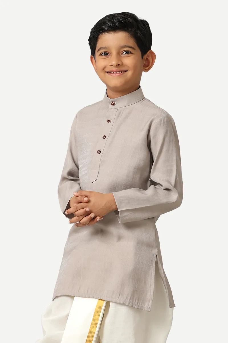 Shining Star - Metal Gray Kurta and Panchakacham 2 in 1 Set For Kids | Uathayam