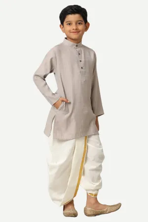 Shining Star - Metal Gray Kurta and Panchakacham 2 in 1 Set For Kids | Uathayam