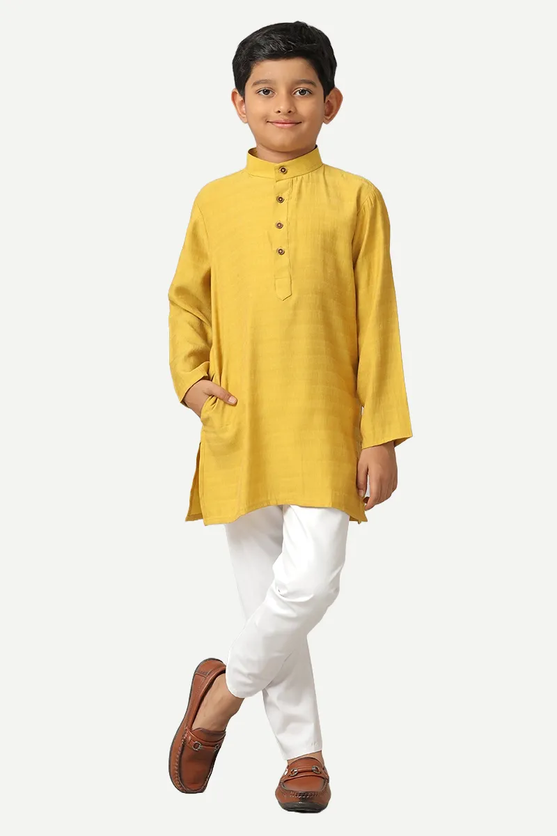 Shining Star - Mustard Yellow Kurta and Pyjama 2 in 1 Set For Kids | Uathayam