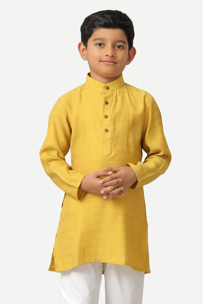 Shining Star - Mustard Yellow Kurta and Pyjama 2 in 1 Set For Kids | Uathayam