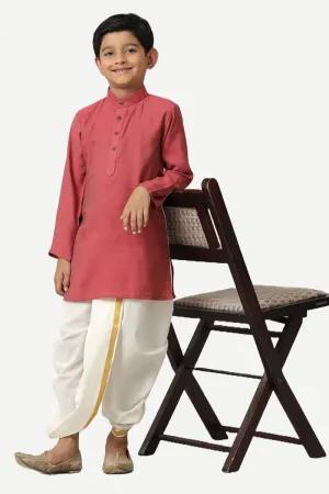 Shining Star - Saffron Red Kurta and Panchakacham 2 in 1 Set For Kids | Uathayam