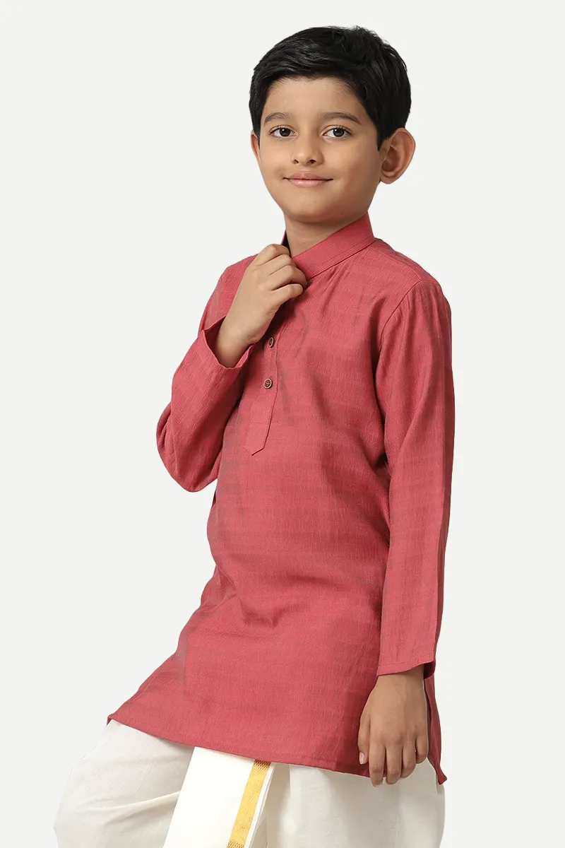 Shining Star - Saffron Red Kurta and Panchakacham 2 in 1 Set For Kids | Uathayam