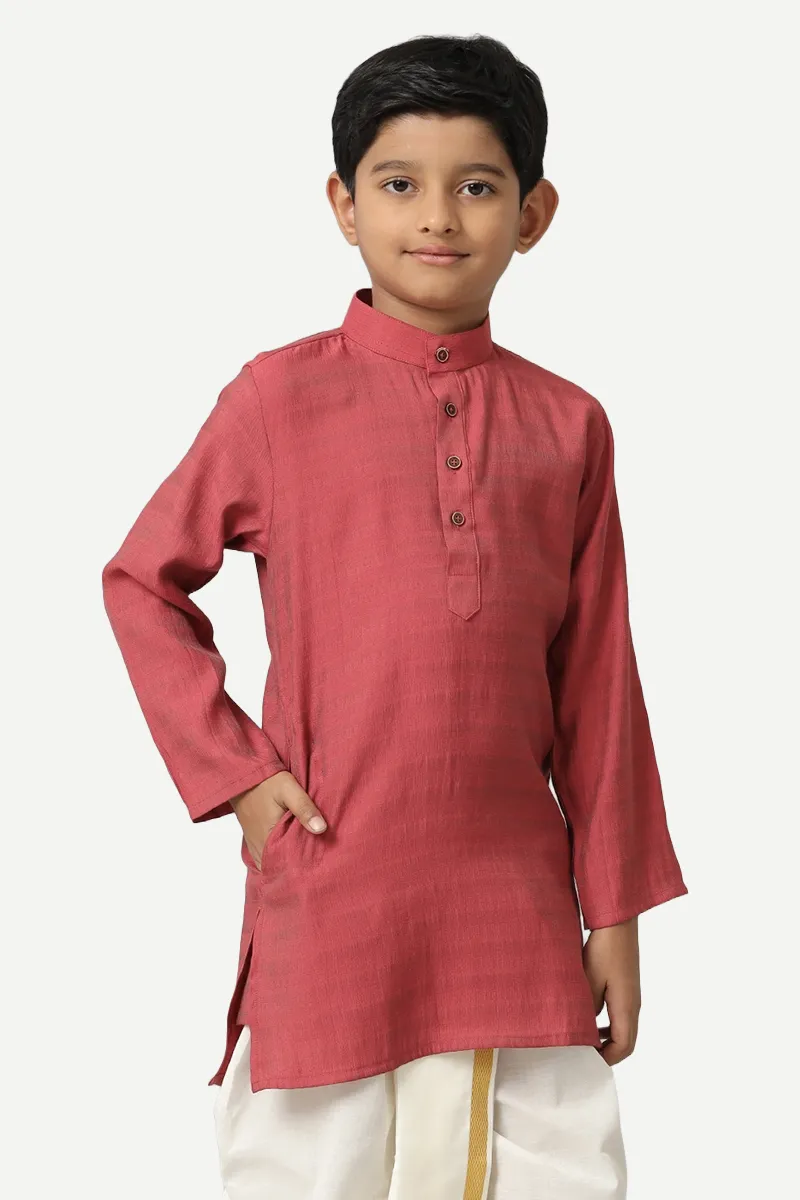 Shining Star - Saffron Red Kurta and Panchakacham 2 in 1 Set For Kids | Uathayam