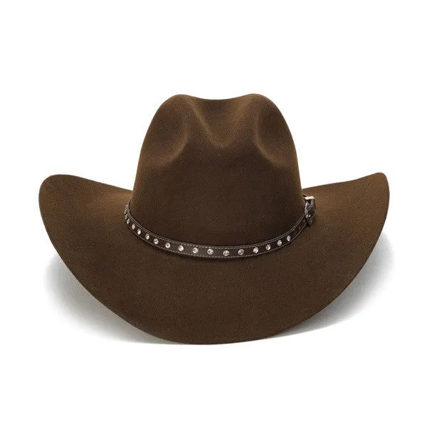 Stampede Hats - 100X Wool Felt Brown Cowboy Hat with Rhinestone Leather Trim