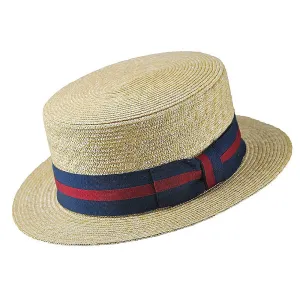 Straw Boater Hat - Striped Band Wholesale Pack