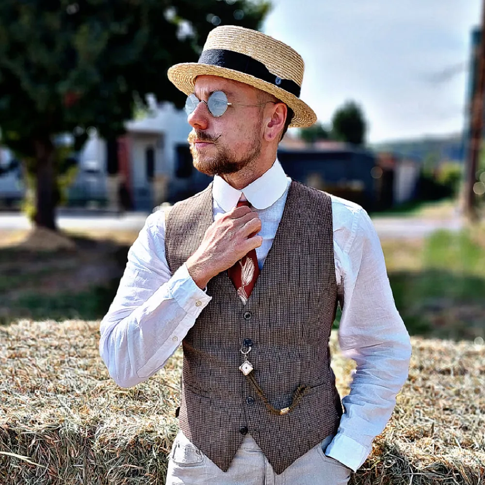 Straw Boater Hat with Black Band - Natural