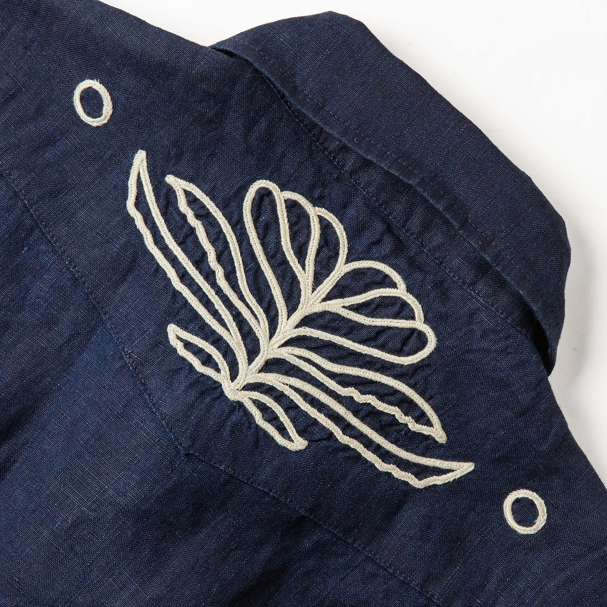 The Embroidered Short Sleeve Western in Indigo Linen