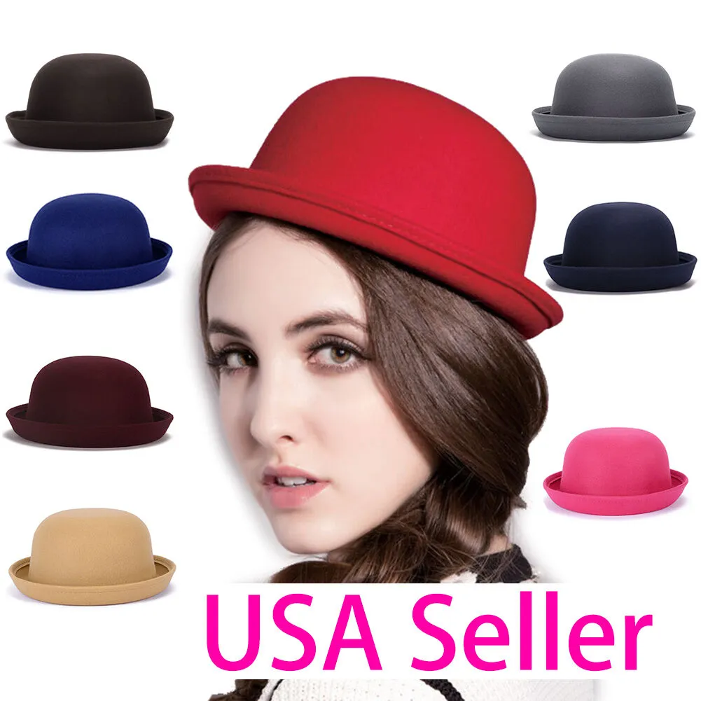 USA Magik Men Women Woolen Roll-up Brim Fedora Bowler Hat