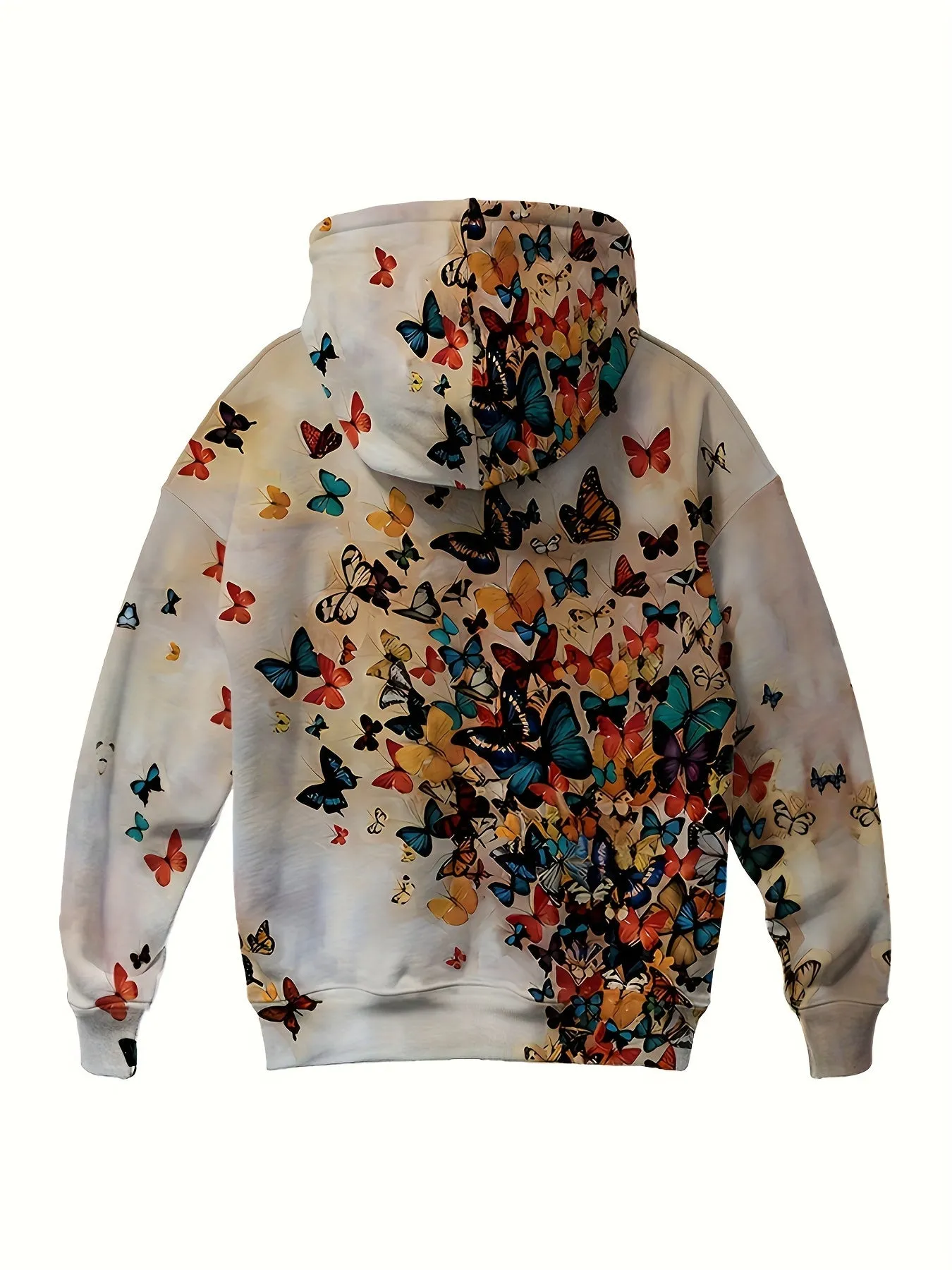 Vibrant Butterfly Print Kangaroo Pocket Hoodie - Soft, Casual, Long Sleeve Drawstring Sweatshirt with Relaxed Fit - Women's Comfy Clothing for Everyday Wear