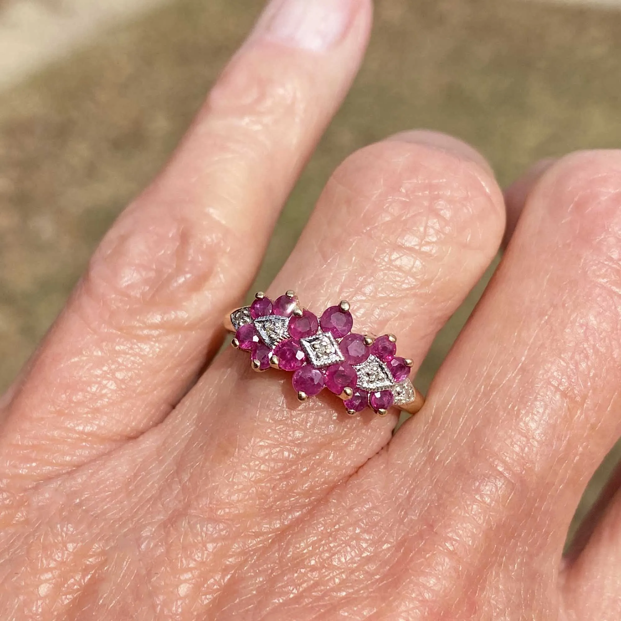 Vintage Art Deco Style Diamond Ruby Cluster Ring