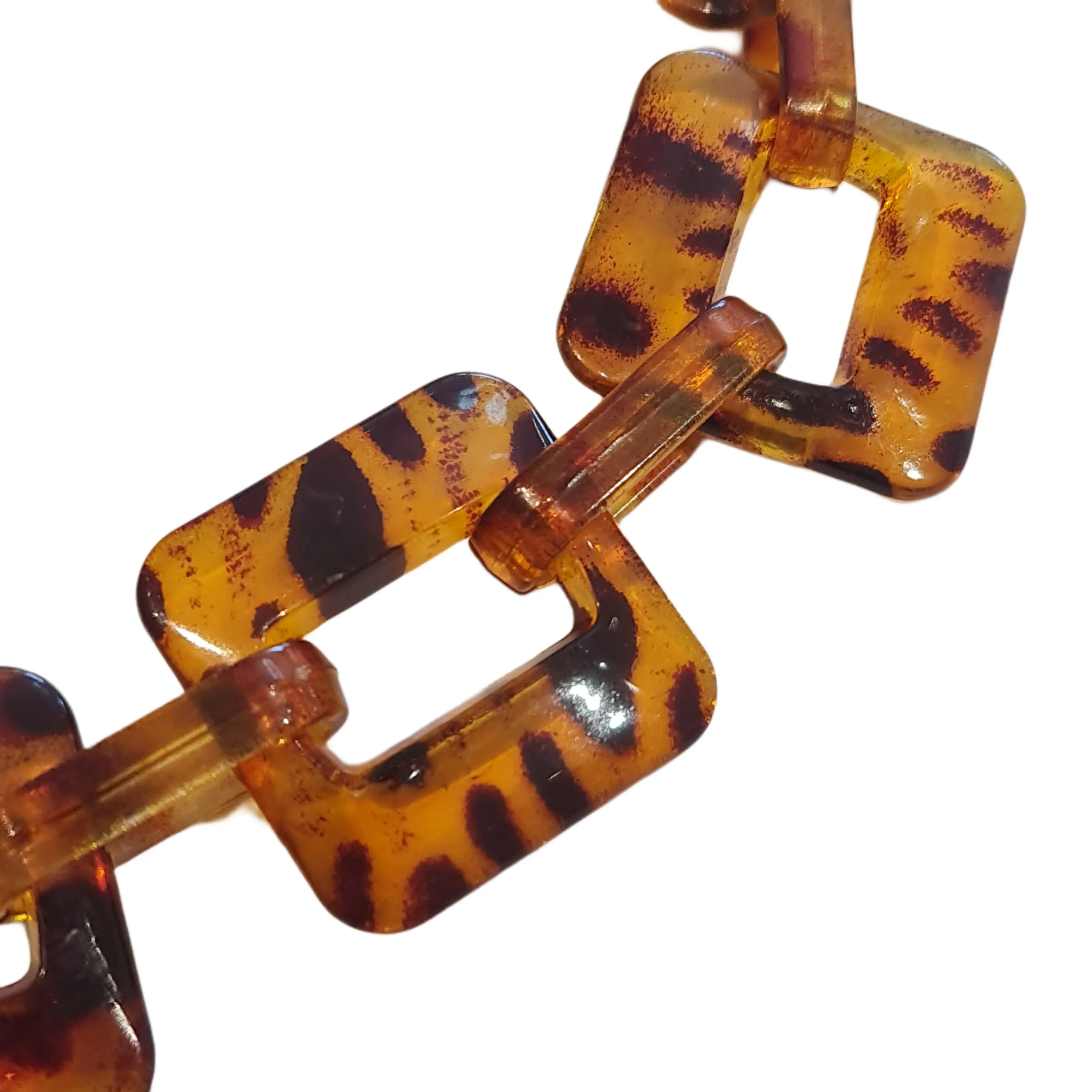 Vintage Faux Tortoise Shell Square Link Necklace